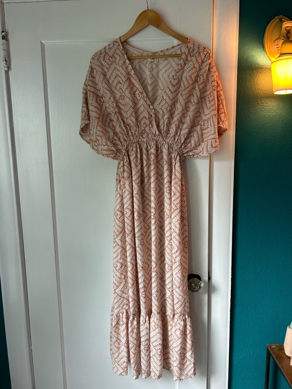 Cost Plus World Market Cream and Rust Patterned Maxi Dress - Picture 1 of 4